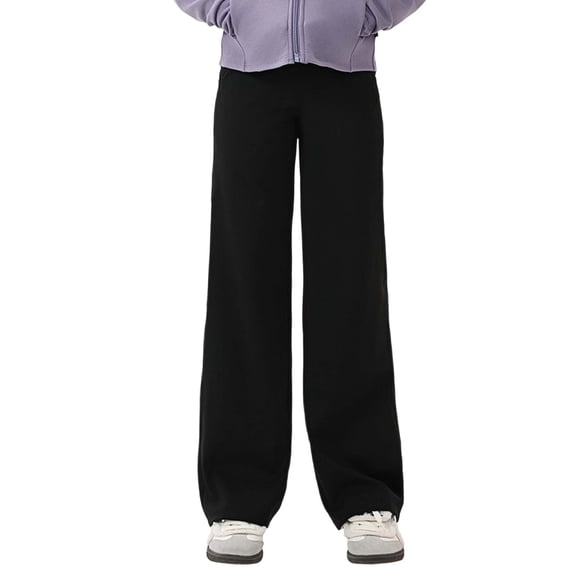 SJLDQY Girls Wide Leg Pants Casual Elastic Waist Yoga Pants for Girls Solid Color Straight Leg Sweatpants with Pockets