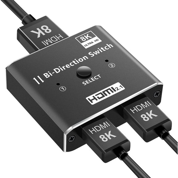 HDMI Switch 4K 120Hz,  8K HDMI 2.1 Switch Splitter 2 in 1 Out/1 in 2 Out, Aluminum Alloy Bi-Directional Switcher Support Ultra HD 8K@60Hz 4K@144Hz High Speed 48Gbps for PS4, PS5, Xbox Series X