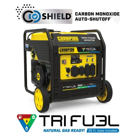Champion Power Equipment 9000-Watt Tri-Fuel Open Frame Inverter Generator With Co Shield®