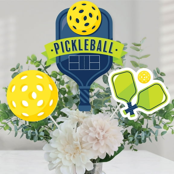 Big Dot of Happiness Let’s Rally - Pickleball - Birthday or Retirement Party Centerpiece Sticks - Table Toppers - Set of 15