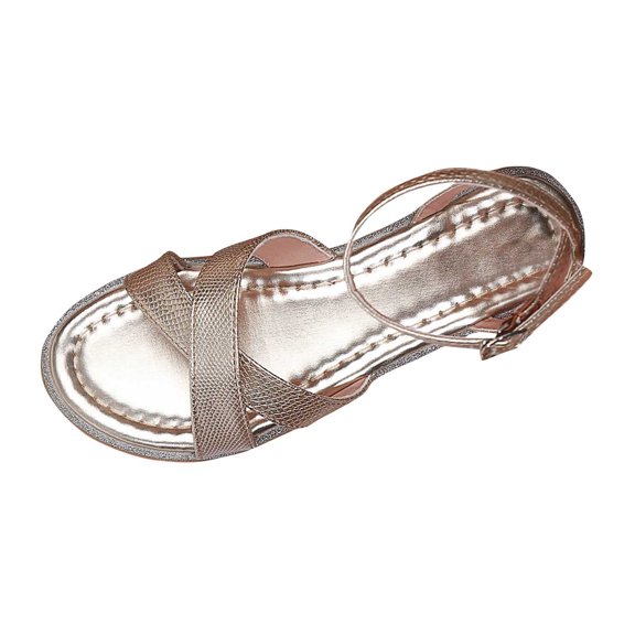 Platform Sandals Women Clearance, Xunlbb Women's Fashion Casual Wrap-Around Elastic Outer Wear Spring And Summer New Breathable Flat Beach Sandals(Gold,Size:35)