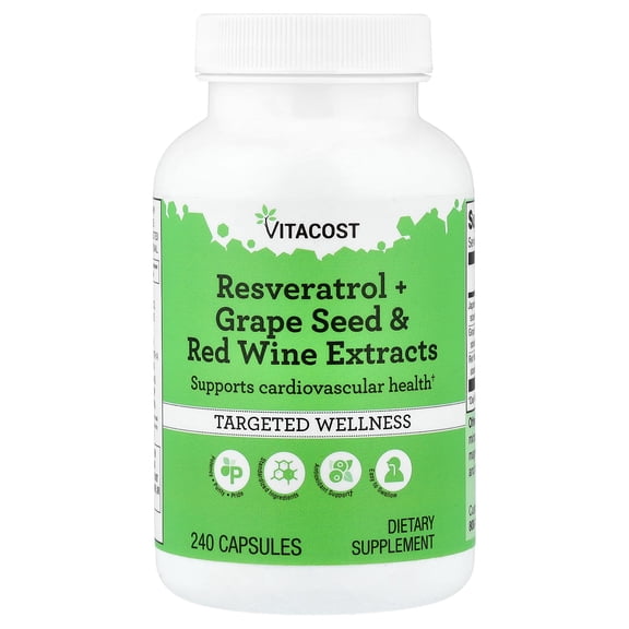Vitacost Resveratrol   Grape Seed & Red Wine Extracts, 240 Capsules