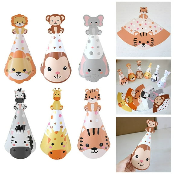 Girlsshop 6Pcs Forest Animal Jungle Theme Party Kids Birthday Hat Party Hat