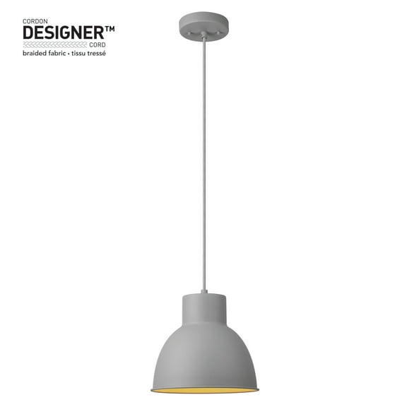 1-Light Matte Gray Pendant with Gray Designer Fabric Cord
