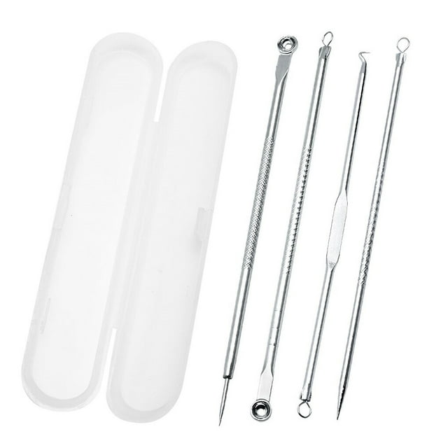 Vogacara Removedor de espinillas plateado cuatro en uno, Kit de eliminación de vello encarnado de acero inoxidable, eliminación de espinillas Ayudas para vestirse con gancho de botón