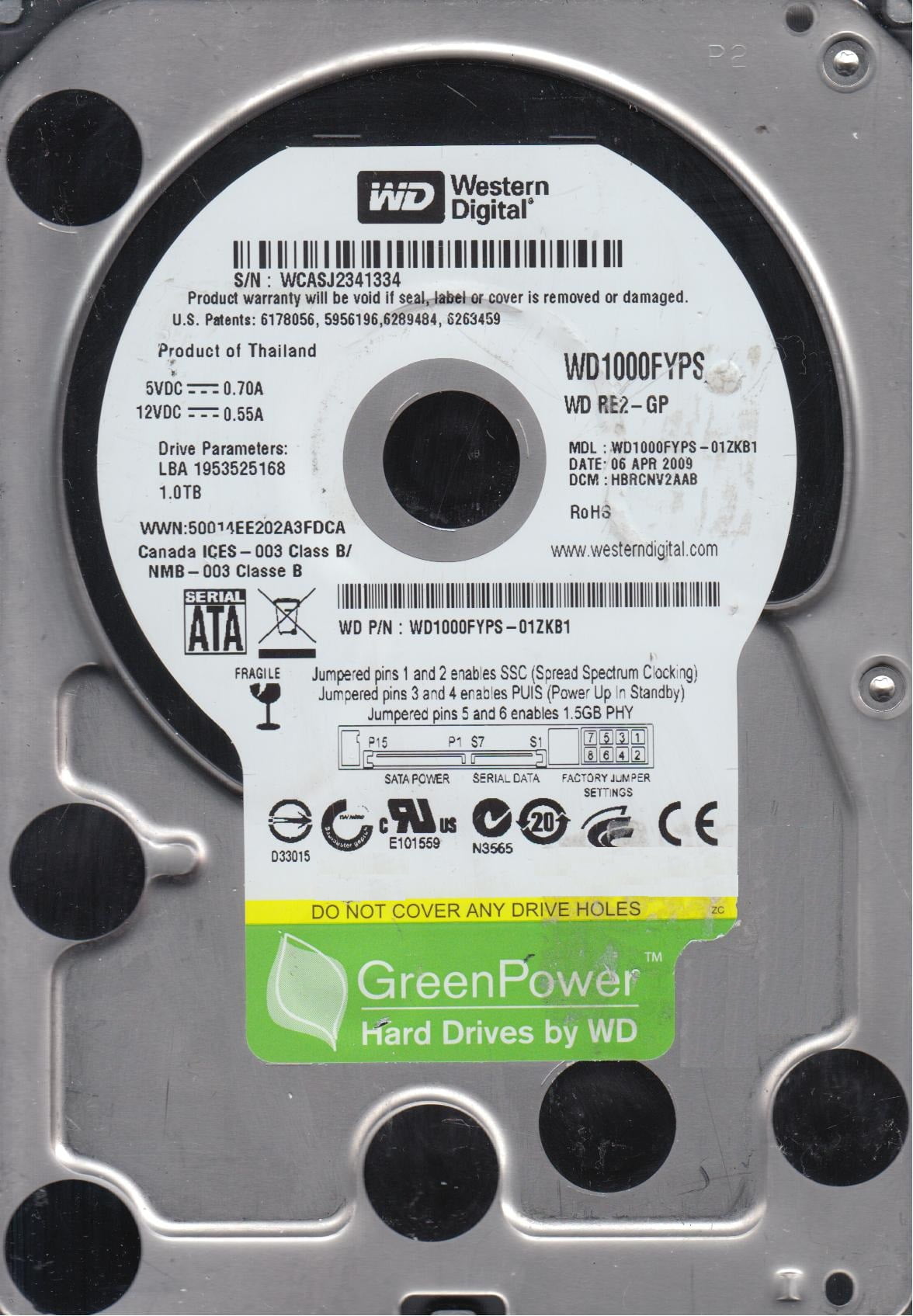 PCパーツ Western Digital wd1000fyps-01zkb1?1tb DCM : hbrchv2aab WD1000FYPS-01ZKB1, DCM HBRCNV2AAB, Western Digital 1TB SATA
