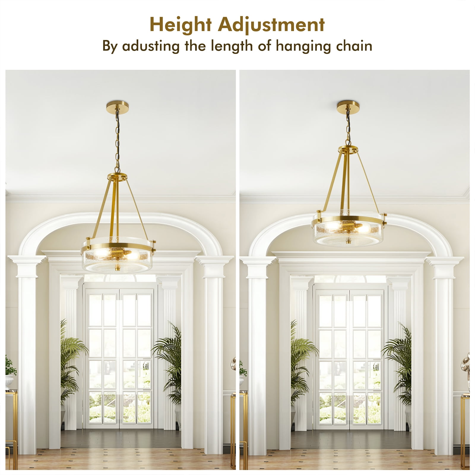 NATYSWAN Vintage Industrial Cage Chandelier with Glass Shade, 13.5 Inch Wide E26 Socket Ceiling Light for Kitchen Island Dining Room（Bulb Not Included）