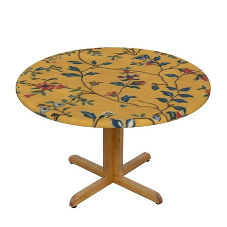 

Floral Textile Design Tablecloth with Elastic Edge-Waterproof Round Table with Backing Grey Table Cloth for Outdoor Dinning Picnic Party