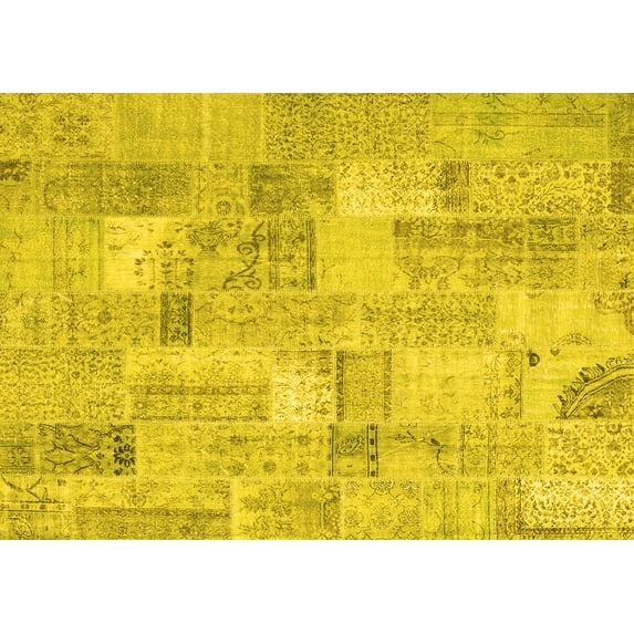 Ahgly Company Indoor Rectangle Patchwork Yellow Transitional Area Rugs, 8' x 10'
