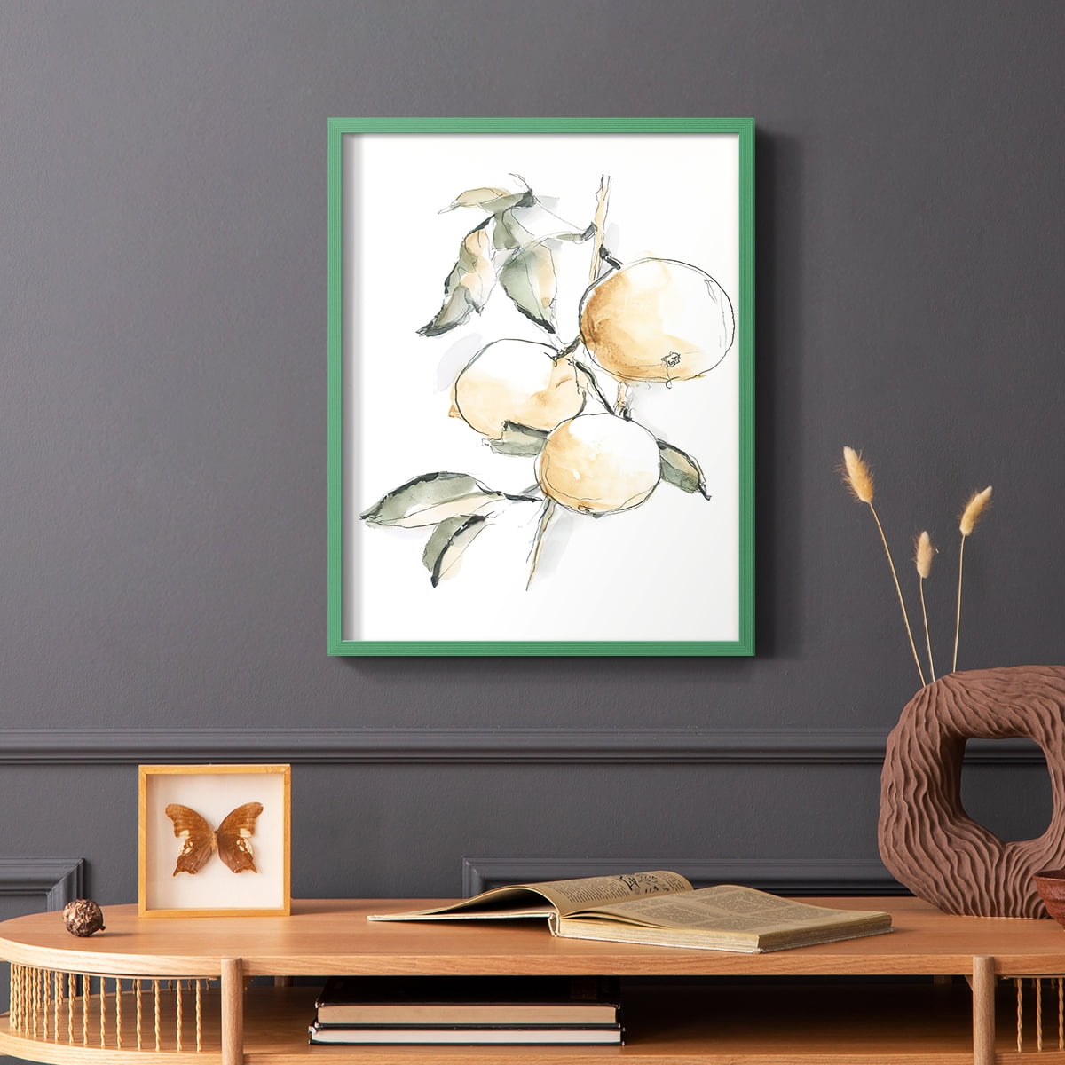 Watercolor Fruit Contour II Framed Print in Green Solid Wood 11 x 14 Framed Print