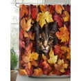 thumbnail image 2 of Fall Shower Curtain Orange Maple Leaves Shower Curtains for Bathroom Thanksgiving Decor, Waterproof Polyester Shower Curtain Set with Hooks, Standard Size 72" x 72" Cute Cat, 2 of 6