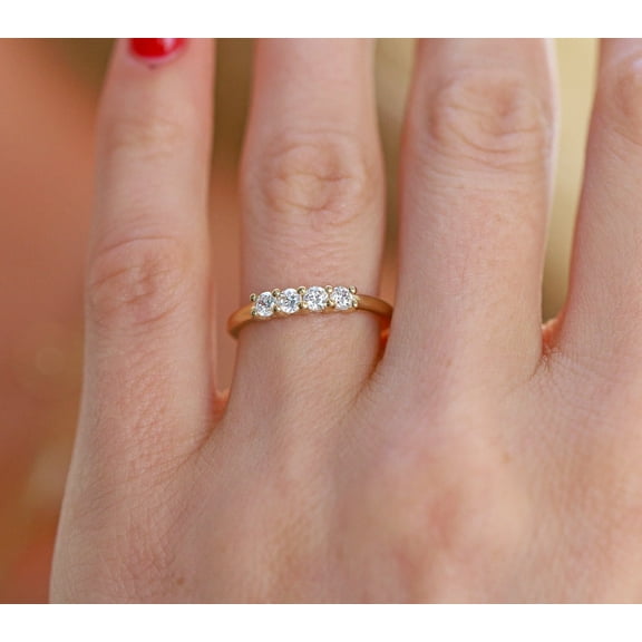 Forever Jewels 0.35Ct Round Cut Moissanite 4 Stone Womens Wedding Band 14K Yellow Gold Plated