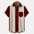 thumbnail image 2 of Men's Retro Bowling Shirts 50s Vintage Button Down Color Block Active Shirts Flamingo Print, 2 of 4
