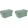 thumbnail image 2 of Storage Bin 40 Gallon 160 Qt Wheeled Industrial Tote Plastic Rolling Stacker Storage Box, Tough Lidded Stackable Storage Container for Home, Garage, and Camping Green Sage Base and Lid 2-pack, 2 of 8