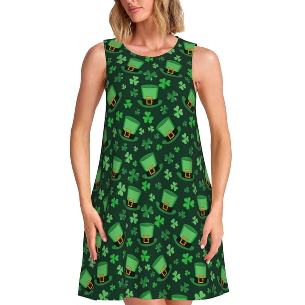 Balery Happy St. Patrick's Day Vestidos de verano para mujer con estampado: vestido holgado sin mangas, vestido playero informal y cómodo para días calurosos.