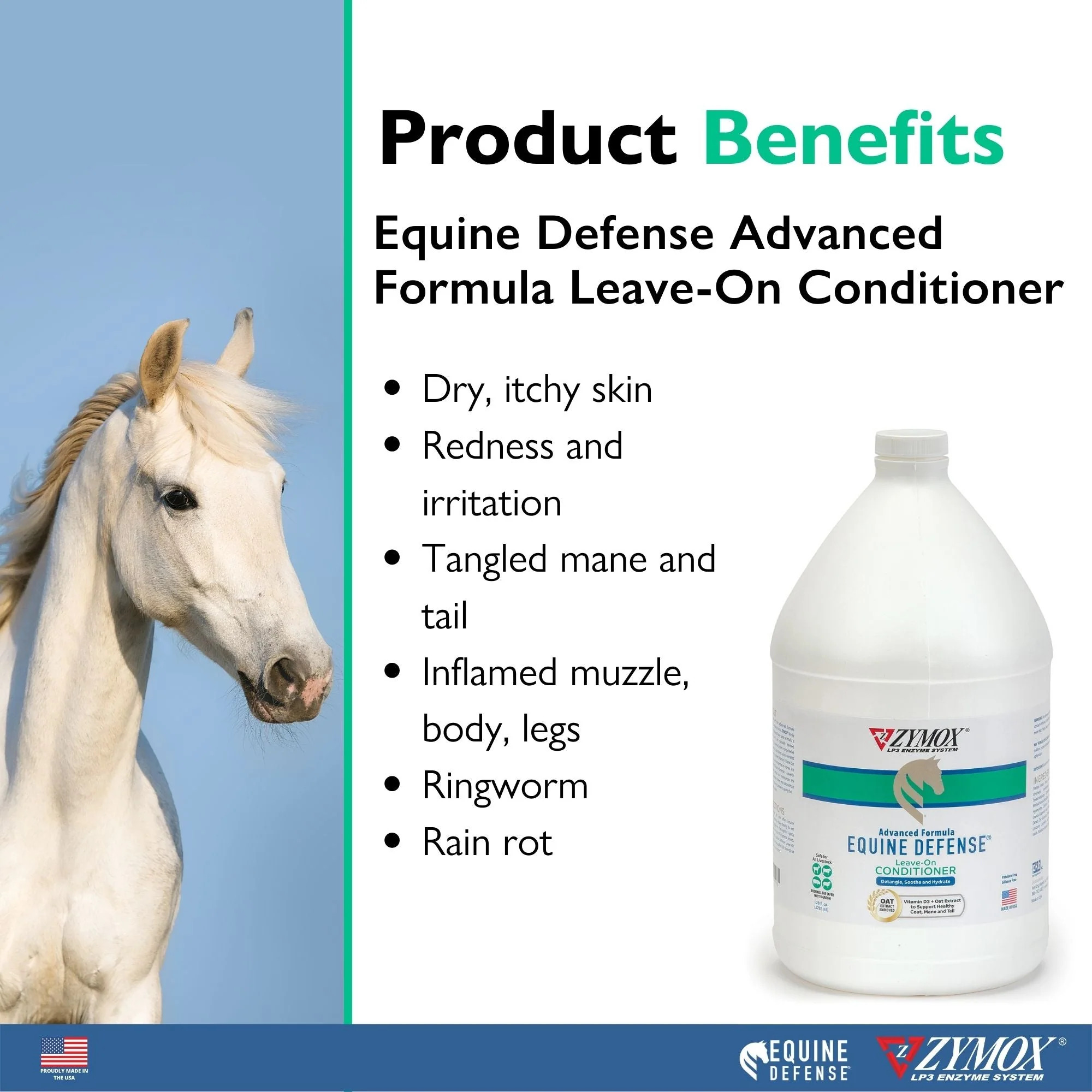 Zymox Equine Defense Advanced Formula Leave-on Conditioner, 1 gal. for Horse Coat Care