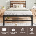 thumbnail image 5 of PAPROOS Twin Bed Frame with wood Headboard, Metal Platform Bed with Under Bed Storage, No Box Spring Needed, Noise Free, Black+Brown, 5 of 7