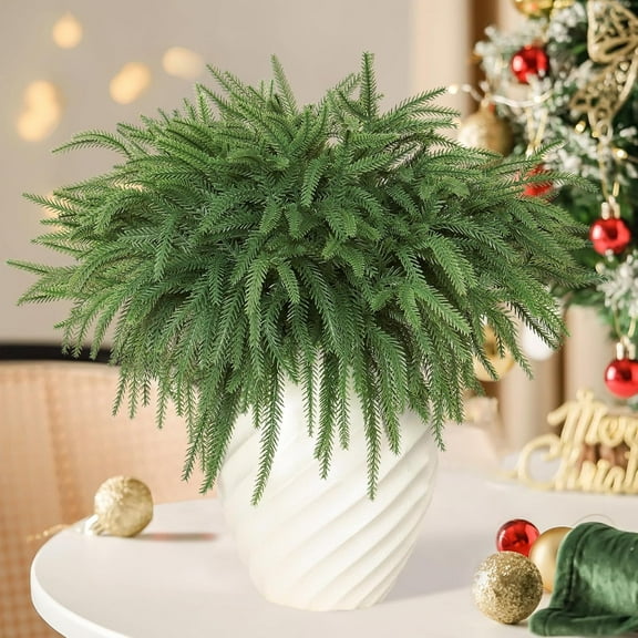 Christmas Norfolk Pine Branches Artificial Greenery Norfolk Pine Stems Sprigs Faux Xmas Branches Plants Pine Needles for DIY Crafts Garland Wreath Home Garden Decor