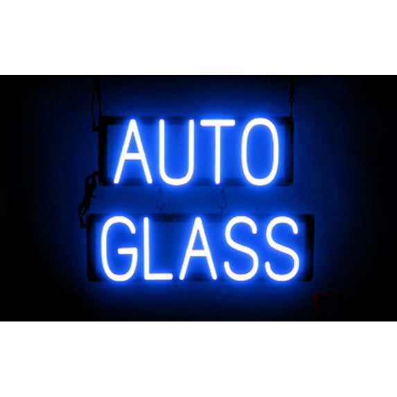 SpellBrite AUTO GLASS LED Sign for Business. 20.7" x 15.0" Blue AUTO GLASS Sign Has Neon Sign Look With Energy Efficient LED Light Source. Visible from 500+ Feet, 8 Animation Settings.
