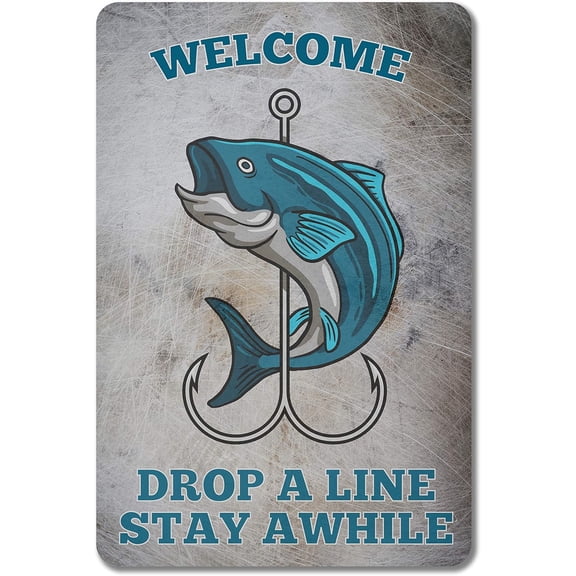 Tin Signs Hunting Cabin Décor - Metal Sign 12 x 8 in. Welcome Drop a Line