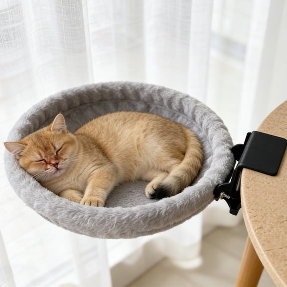 NRYDEPET Cat Desk Bed, Space Saving Foldable Cat Bed for Desk, Supports 50 lbs, Heavy Duty Side Perch for Gaming Desks and Home Office, Machine Washable