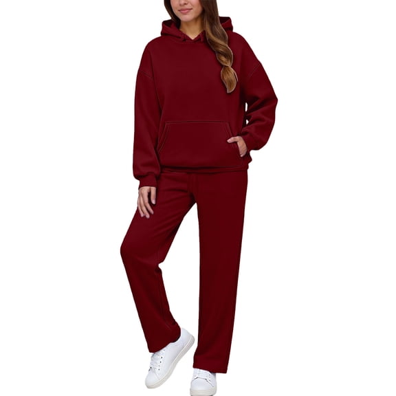 Valora Women Fashion Outfit Hooded Tracksuit Set with Winter Comfort Casual Sportswear Women’ s Trousers Suit for Everyday Wear Red 3 S