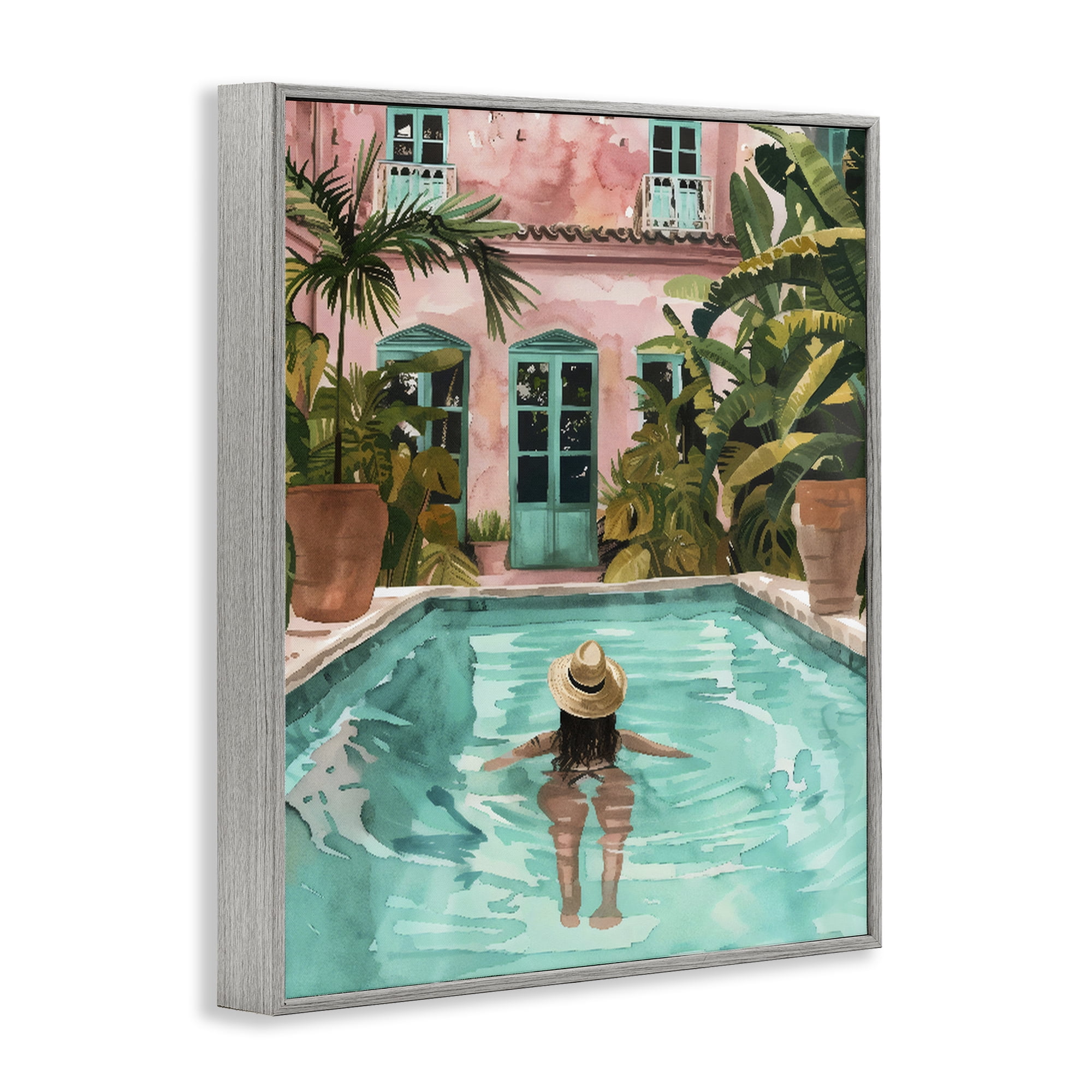 Stupell Industries Girl Swimming In Pool Gray Framed Giclee Art, design by The Prints Vibe