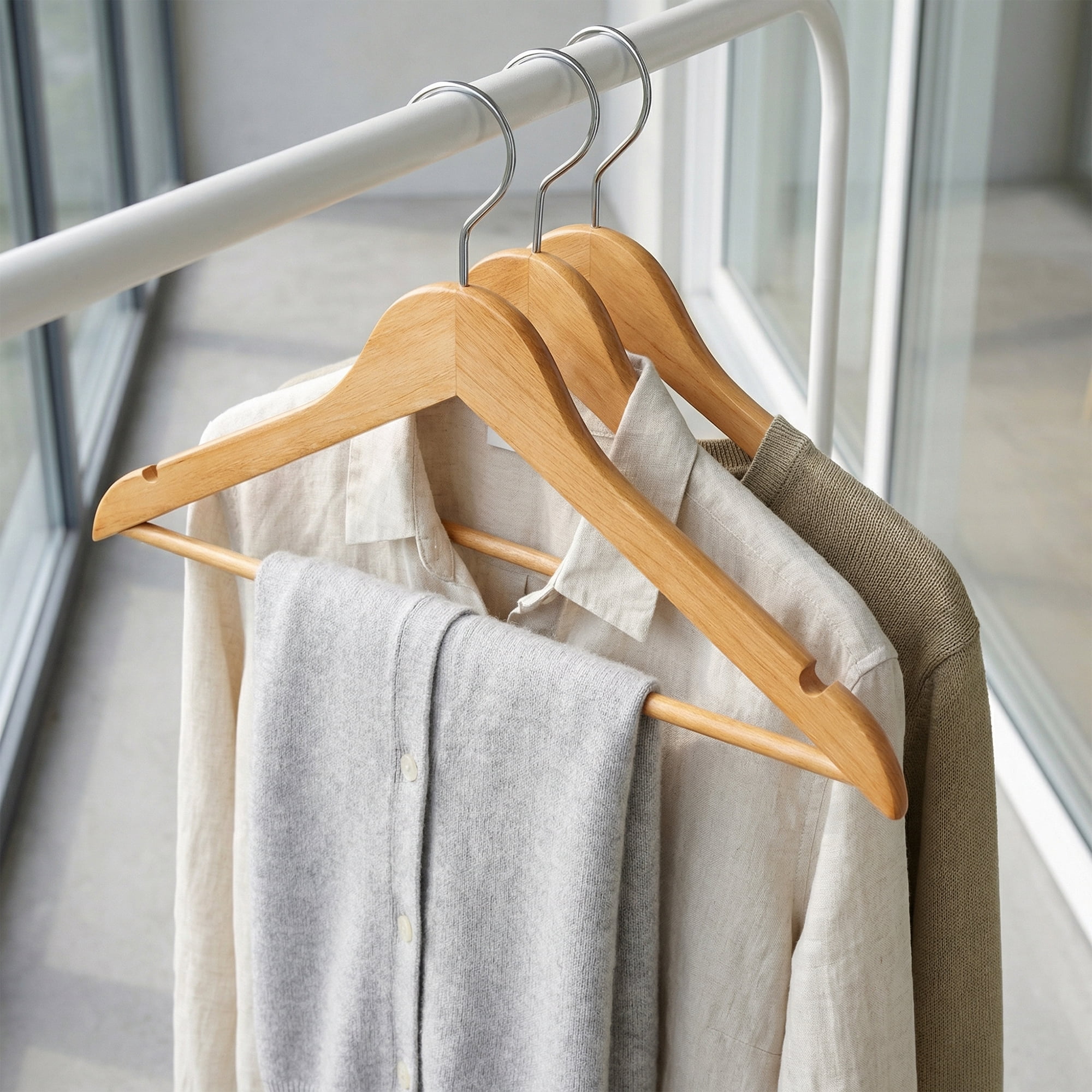 Unique Bargains 2Pcs Wood Durable Space Saving Home Clothes Hangers Natural