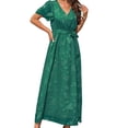 thumbnail image 2 of B91xZ Robes Formelles pour Femmes Manches Courtes Décontractées Col en V Pois Suisses Plissés Ligne A Robes Fluides, Vert G, 2 of 4