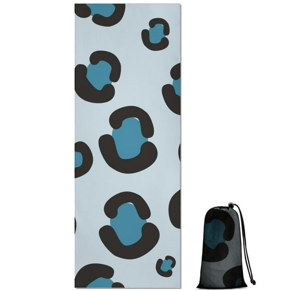 Light Blue and Black Of Leopard Print Hot Yoga Mat Towel Non Slip for Hot Yoga - Quick-Drying Yoga Mat Cover with 4 Corner Pockets with Travel Bag - Hot Yoga Towel Non Slip 70"x26"