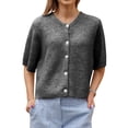 thumbnail image 1 of Gupgi Women Knitted Cardigan Short Sleeve Button Down Knit Crop Tops Solid Color Open Front Sweater, 1 of 4