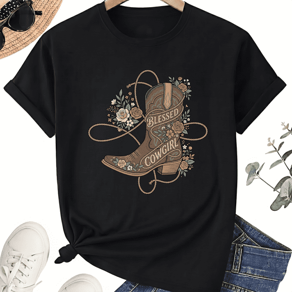 Blessed Cowgirl Boot Bouquet Graphic T-Shirt, Unisex Cotton Tee