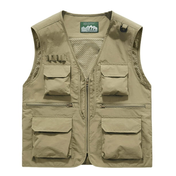 V Cuello Tanque, Chaqueta de Trabajo sin Mangas Sólida con Cremallera Y Bolsillos Múltiples, Abrigo de Lana de Moda para Hombres
