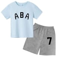 thumbnail image 3 of Ropa de bebé con estampado de letras para niños y adolescentes, conjunto de camiseta y pantalones cortos de verano de 2 piezas, conjunto informal de manga corta para niños y niñas, 3 of 5