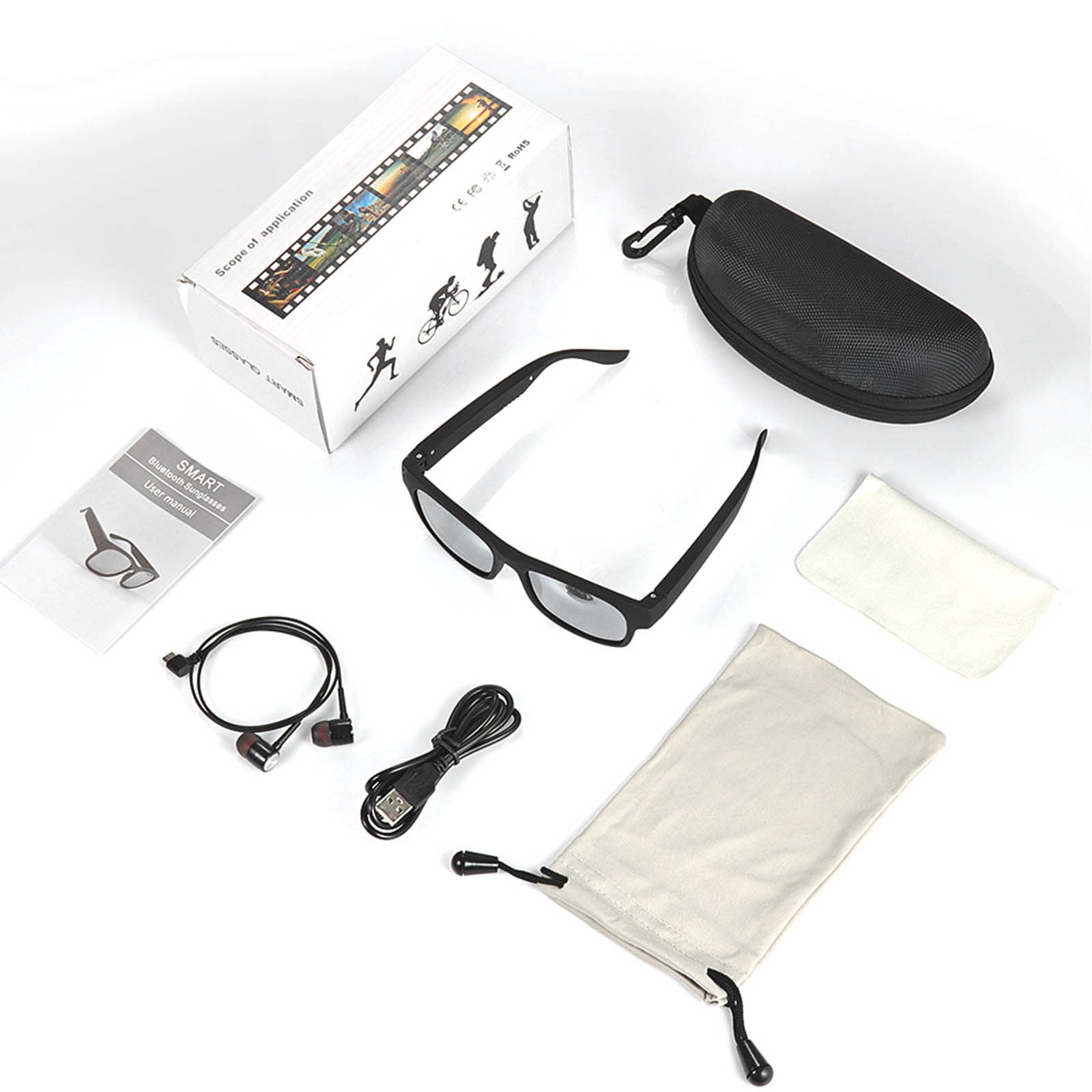 Bluetooth Bone Conduction Sunglasses – Polarized Audio Glasses, Wireless Sports Headphones, IP7 Waterproof, 4H Playtime for Running/Cycling/Driving (Black)