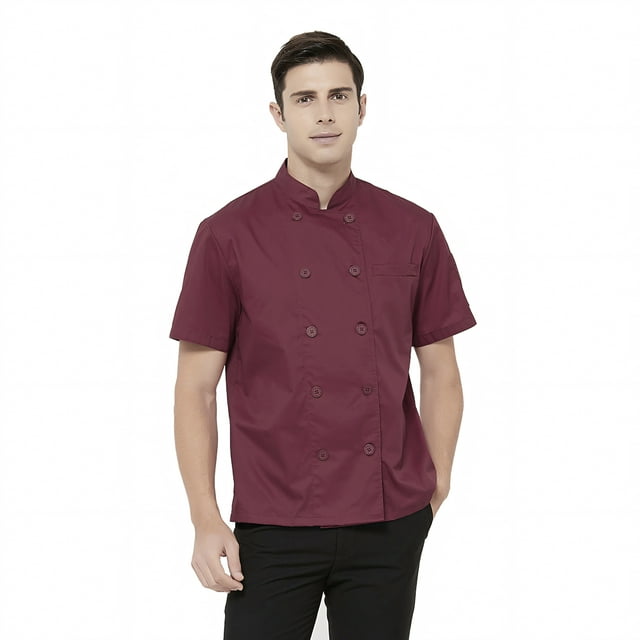 TOPTIE Veste de Chef à Manches Courtes Rouge Légère à Boutons Uniforme de Chef