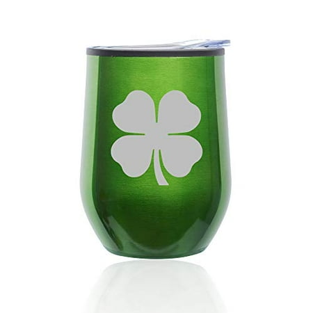 

Stemless Wine Tumbler Coffee Travel Mug Glass with Lid 4 Leaf Clover Shamrock (Green)