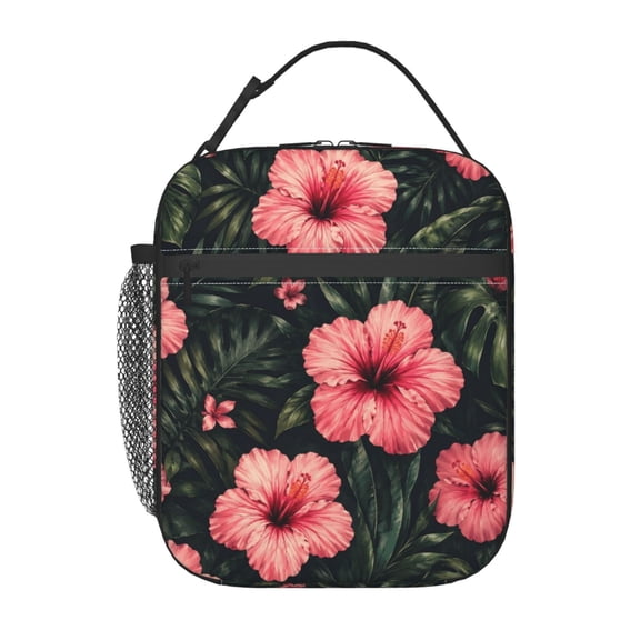 Tropical Hibiscus Lunch Bag Reusable Thermal Lunch Box with Handle for Women and Men