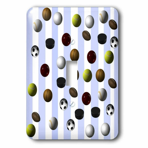 3dRose Blue and White Stripes - Sports Balls - Fun Art, Double Toggle Switch
