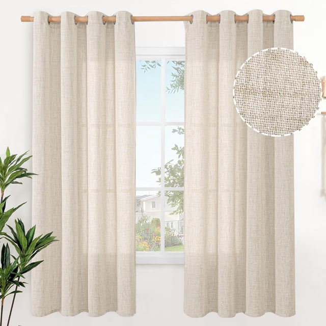 Natural Linen Curtains Long for Living Room Bedroom Groet Top Light Filtering Privacy Linen Textu Window Semi Sheer Drapes Panels x Natural