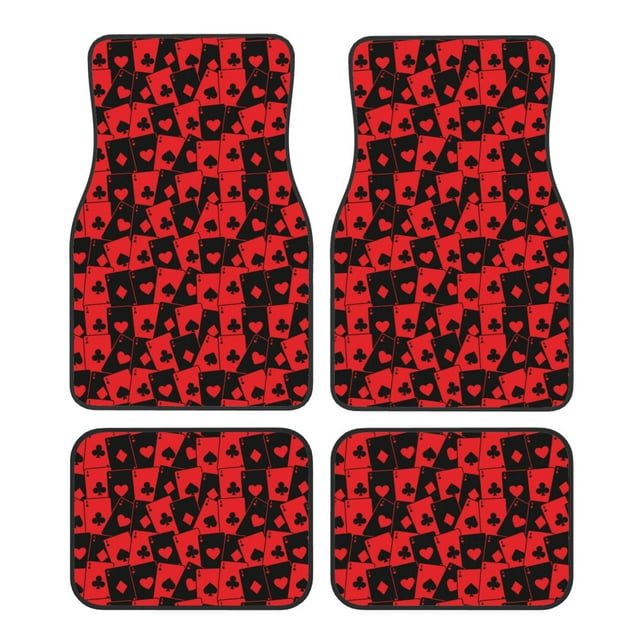Fotbe Playing Cards Juego de 4 Tapetes para Auto con Estampado – Alfombrillas de Goma Reforzada, Diseño Antideslizante, Protección para Todo el Año – Vehículos, Autos, Camionetas y SUVs