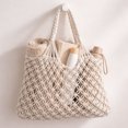 thumbnail image 5 of OCCOA Handmade Woven Beach Hollow Casual Handbag Large Capacity, Woven Tote Shoulder Bag for Summer Vacation, Boho Beach Accessory, White, 5 of 7
