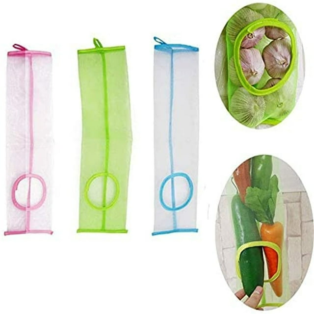 Vaidha 3pc Home Grocery Bag, Vegetable Hanging Storage Bags Mesh Organizer Grocery Bag Folding Recycling Net Container Bag
