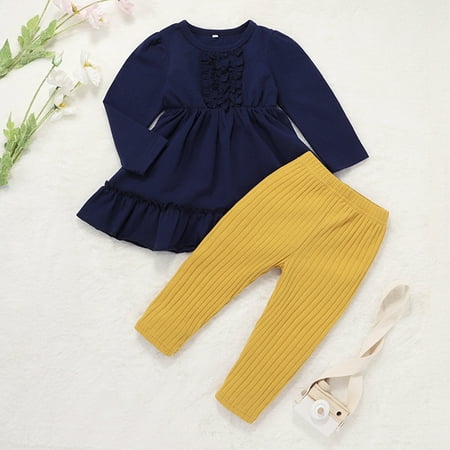 

Tejiojio Girls and Toddlers Soft Cotton Clearance Toddler Kids Baby Girls Warm Solid Ruffle Dress Pants+Bedford Cord Outfits Set