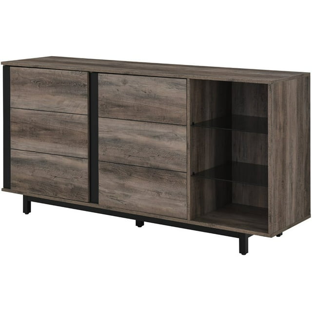 Contemporary 2-Door Smoked Glass Shelf Sideboard in Gray Wash