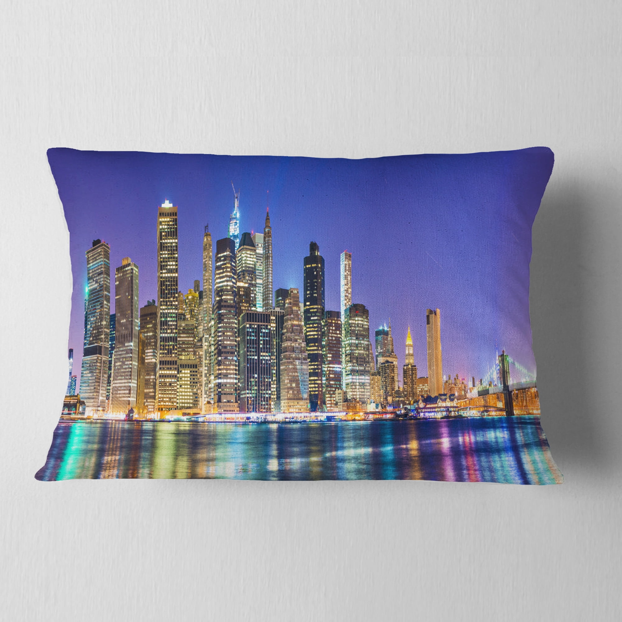 Designart New York Cityscape Panorama - Photography Landscape Printed Throw Pillow - 12x20