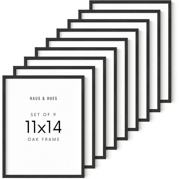 HAUS AND HUES 11x14 Black Frame Set of 9 – 11x14 Black Picture Frame That Comes Ready-to-hang, Black 11x14 Picture Frame Perfect for Hanging Vertically or Horizontally, 11x14 Frame Black