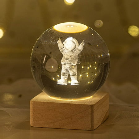 

GiliGiliso Clearance Glowing Planetary Galaxy Astronaut Crystal Ball Night Lights USB Power Warm/RGB Bedside Light Kid Gift Night Lamp