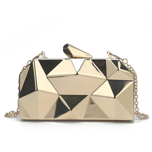 Bolso de mano de noche geométrico con cadena de bolso de metal con patrón de celosía para mujer JM