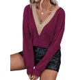 thumbnail image 3 of TRKIYQC Mujeres Sueltas Tops, Manga Larga Cuello en V Retro Encaje Casual Street Party Primavera Otoño Camisa TRKIYQC moda, 3 of 5